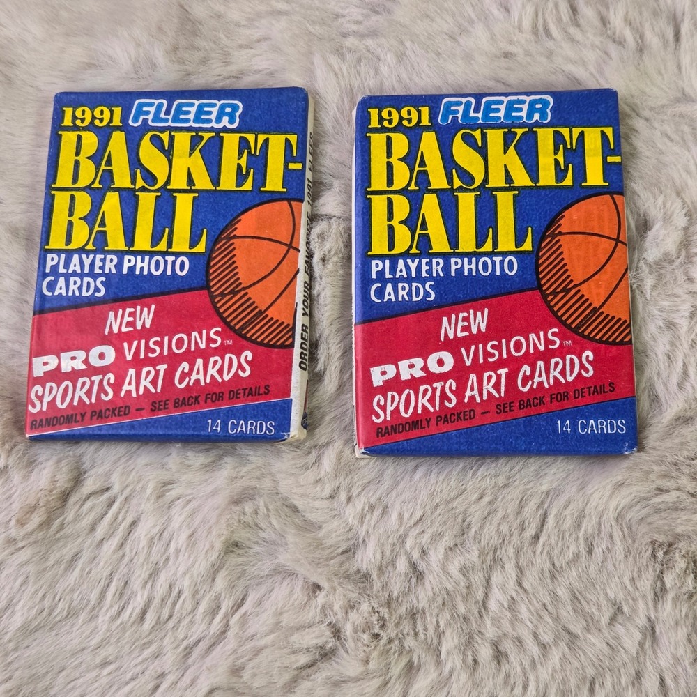 2 1991 Fleer Basketball Unopened Wax Packs 14 Cards Each Pro Visions NBA Vintage